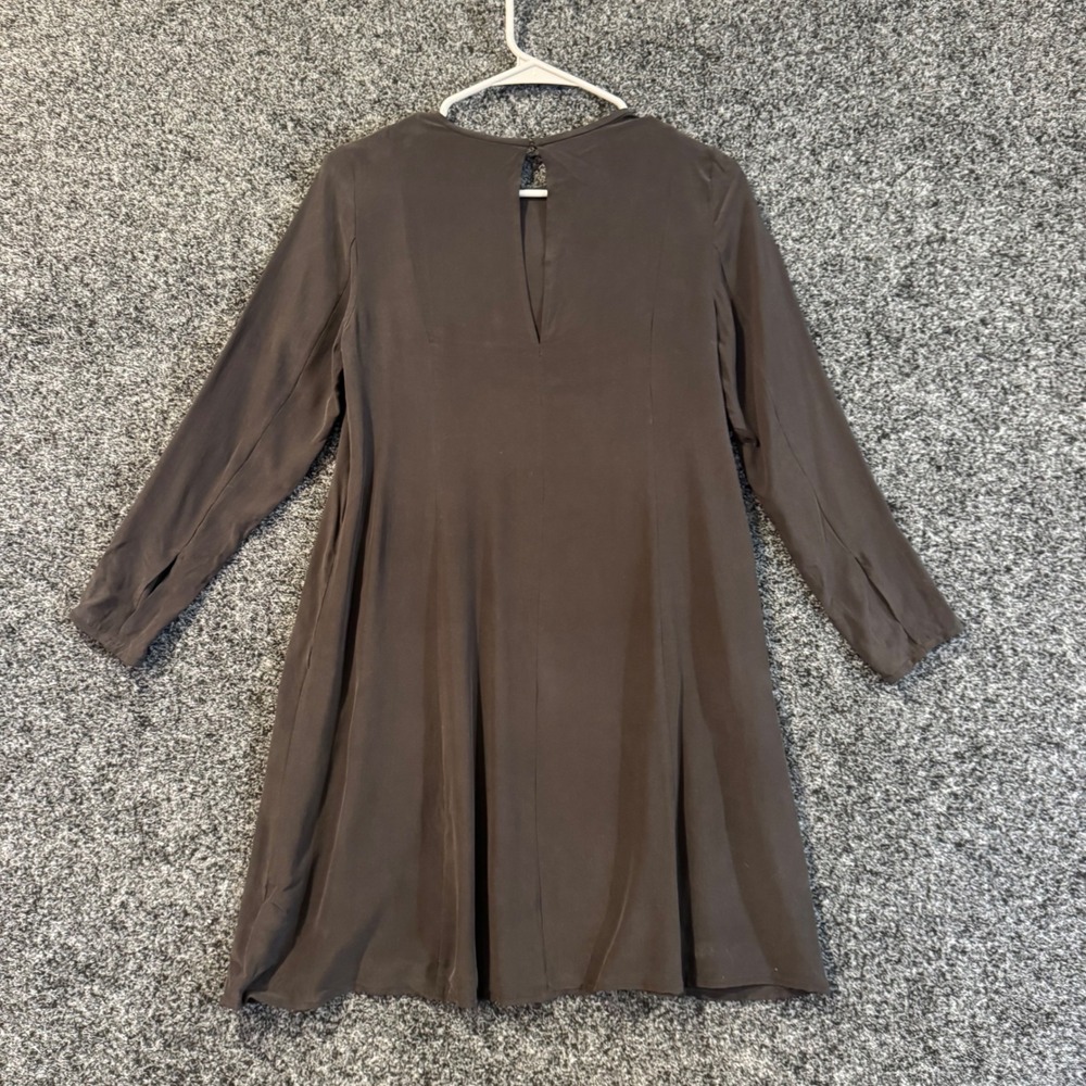 Everlane Silk V Neck Keyhole Shift Dress‎ Black XS Extra Small Long Sleeve